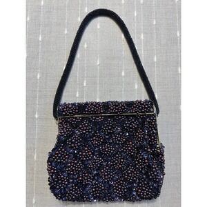 Landry Beaded Hinge Top Blue And Lavender Evening Bag Purse Mint Condition